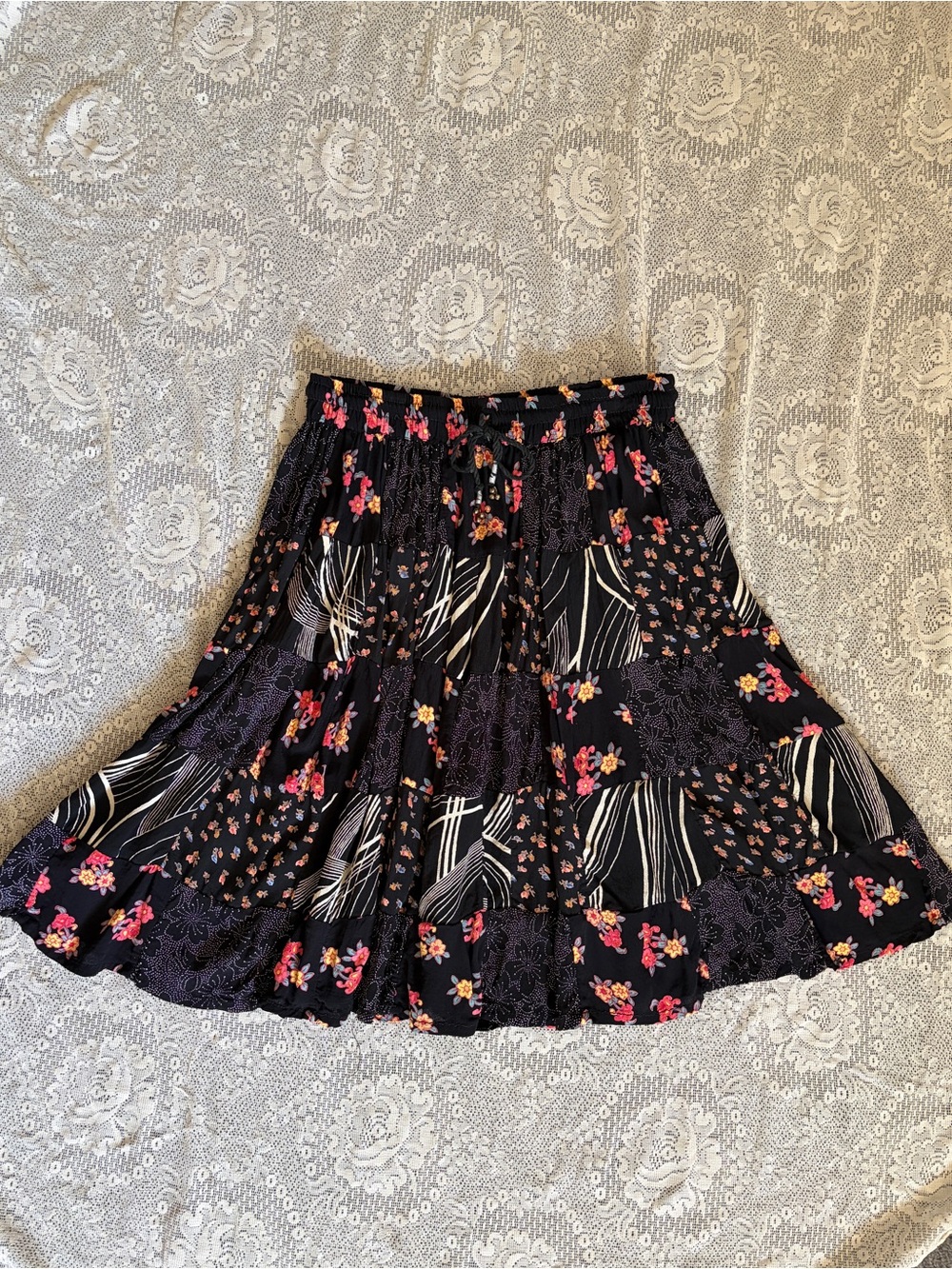 Flowy Patchwork Midi Skirt